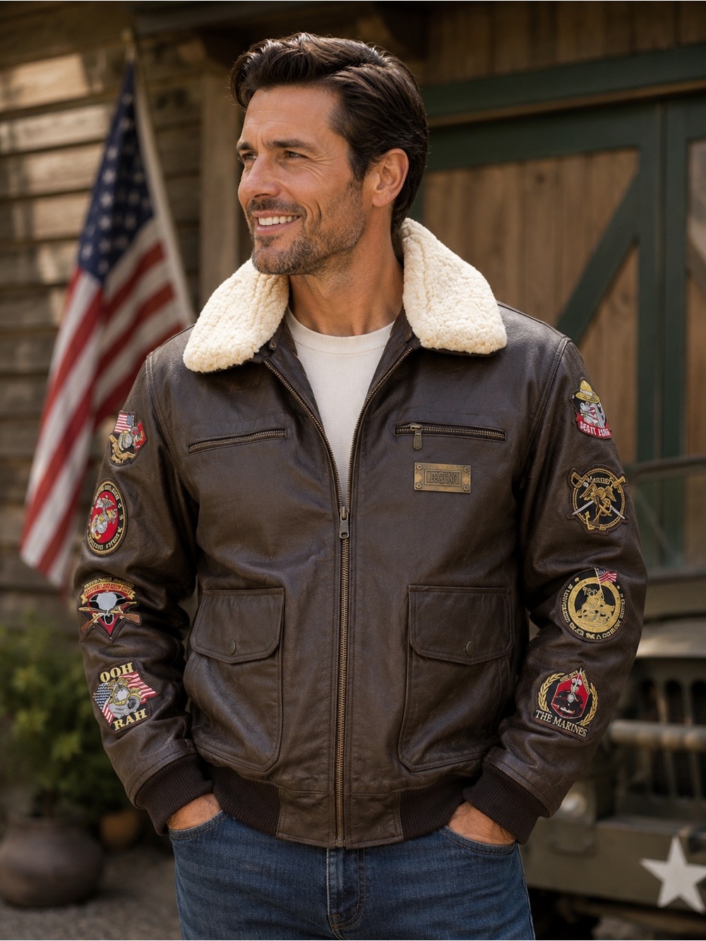 The a Bradford Exchange U.S. Marine Corps Leather Jacket Military Aviator Style